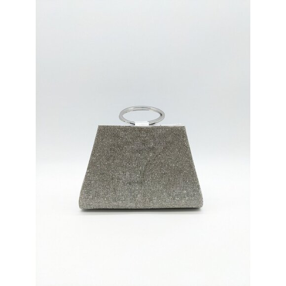 INC Brynnn embellished crystal front bangle handle women's clutch - SILVER - Picture 4 of 11